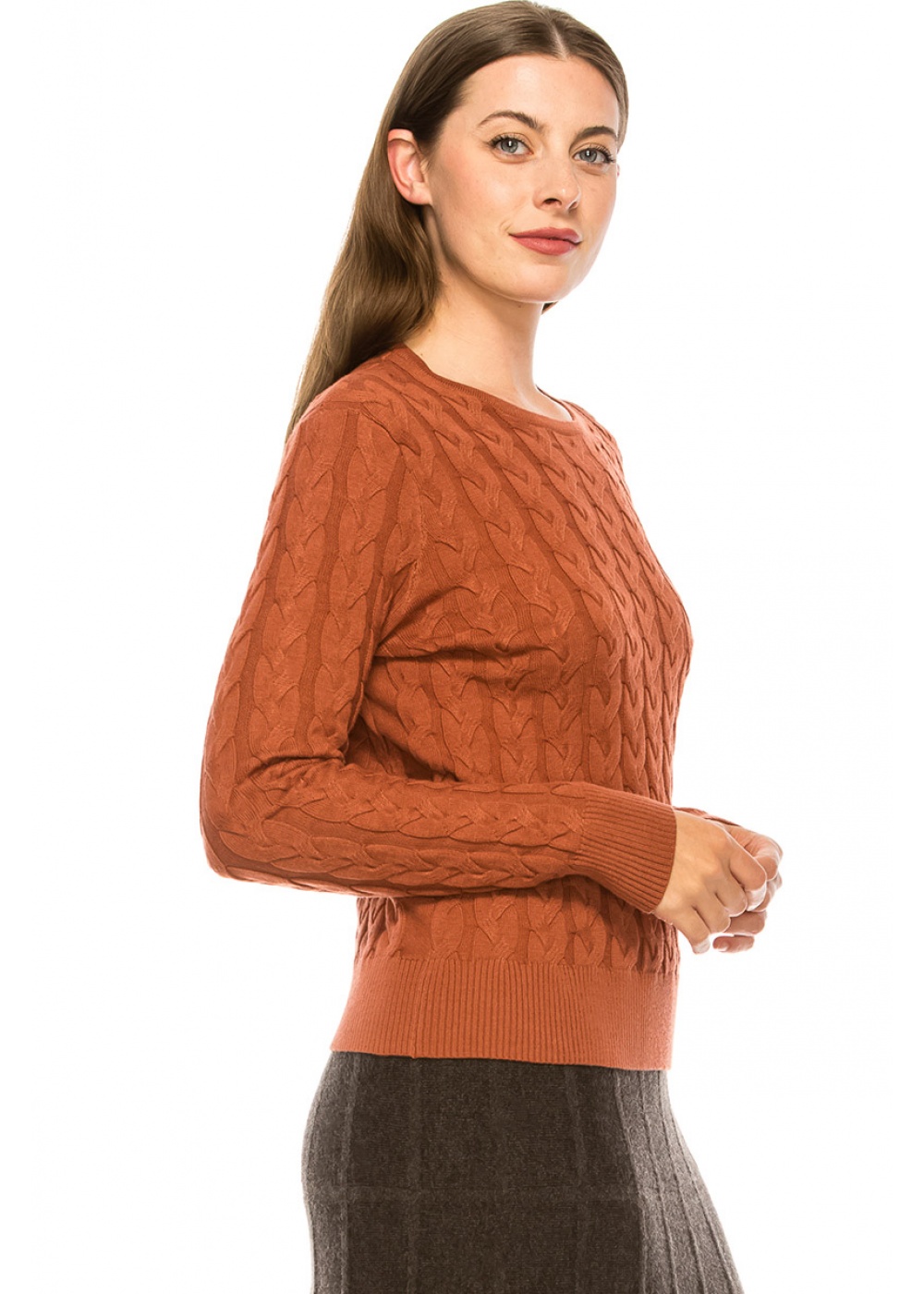 Rust Cable Knit Sweater Modest Women Clothing YAL New York